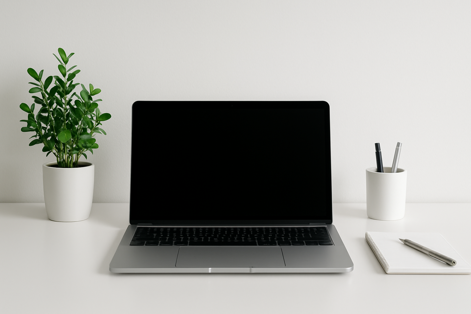 laptop sitting on white desk